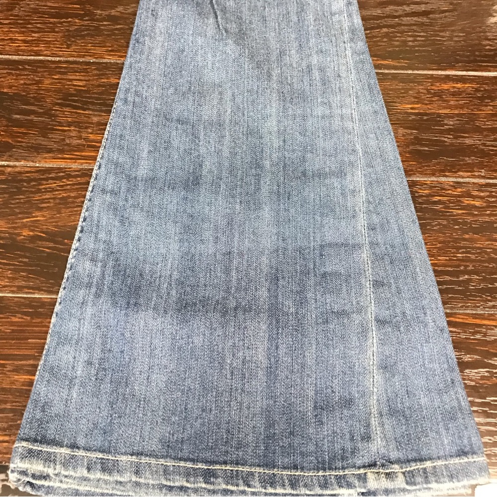 Upcycled Jeans size 27, Super Flare Bottoms.